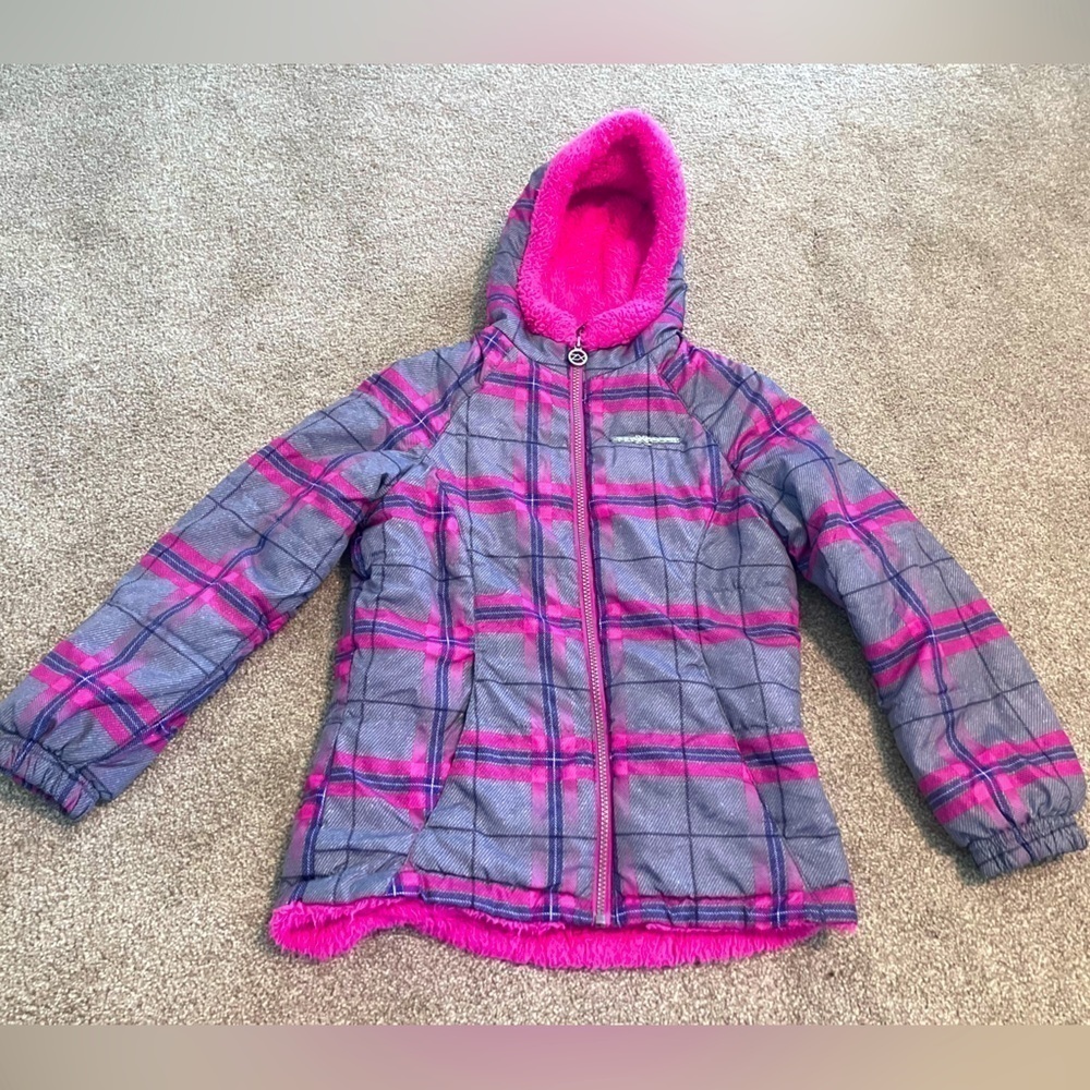 ZeroXposur HEATHER Plaid Hooded Zip Up Long Sleeved‎ Fleece Lined Coat 10/12